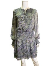 White House Black Market Smocked Waist Long Sheer Sleeve Dress Multi Size XS NWT