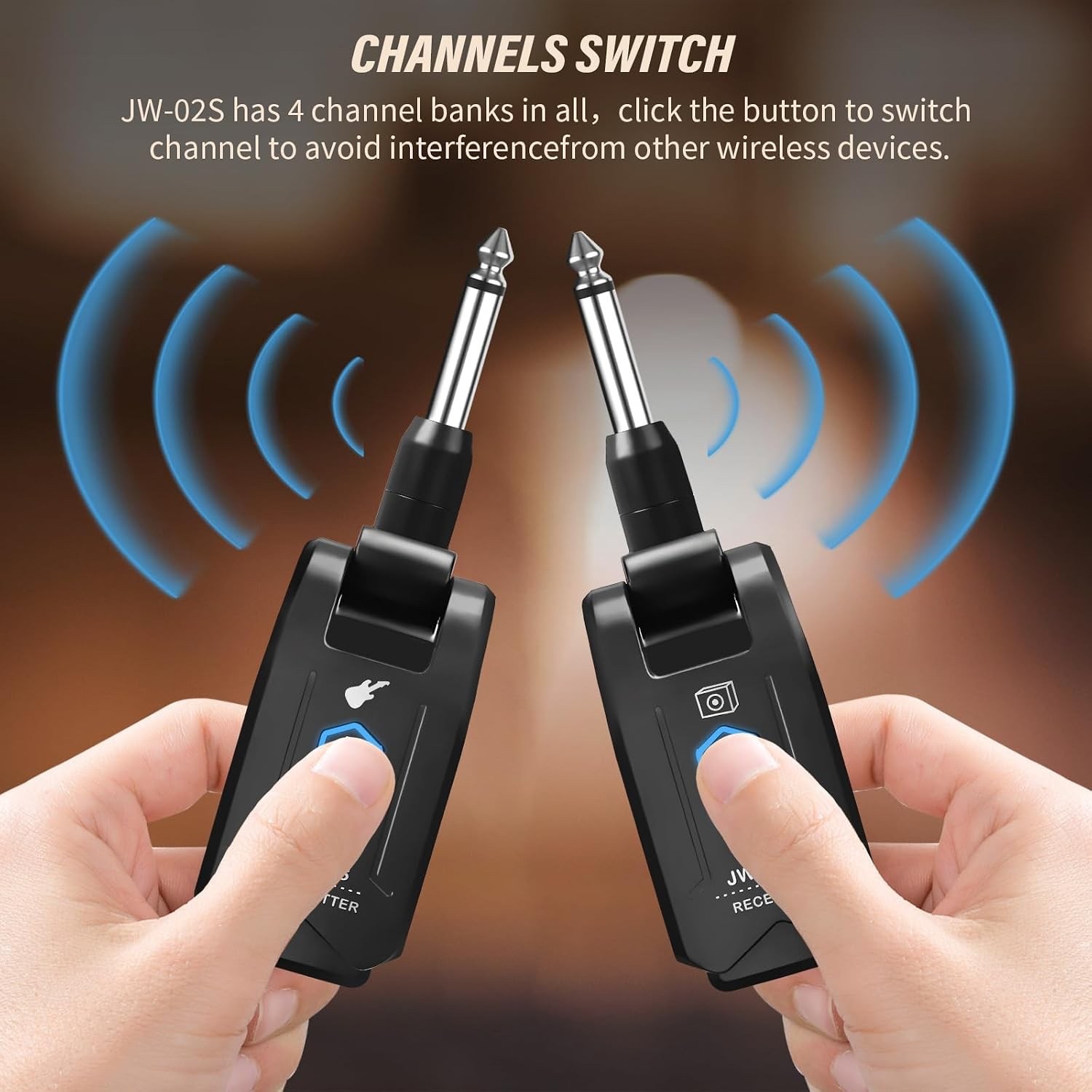 JOYO 5.8GHz Wireless Guitar System Rechargeable Transmitter Receiver with 4 Chan 4
