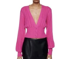 Aritzia Wilfred Vital Pink Rose Plunge Front Cardigan Medium Wool Cotton NEW