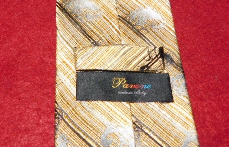 PAVONE FEITO NA ITÁLIA AMARELO/PRETO/CINZA LISTRA/GRAVATA FLORAL - GRAVATAS - GRAVATAS DE DESIGNER. - Imagem 3 de 4