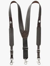 Nocona Large Brown Leather Star Suspenders N8512629-L Basket Weave Trigger Clasp