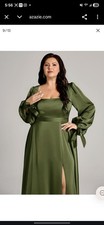 Azazie Leonia A-line long sleeve stretch satin floor-length dress SIZE A6 (6/8)