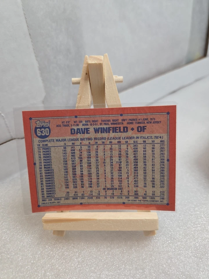 1991 Topps #630 Dave Winfield is from the 40 Years of Baseball insert set, featu - Image 2 of 2