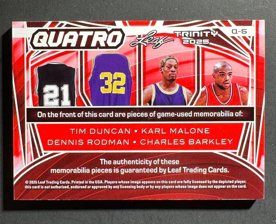 Hoja Trinity 2025 Tim Duncan Karl Malone Dennis Rodman Charles Barkley 1/1 Foto 2 de 2