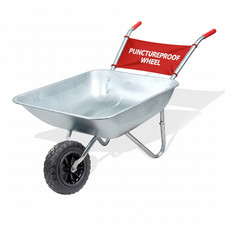 Heavy Duty 65L Galvanised Metal Wheelbarrow Home Garden Cart Punctureproof Wheel