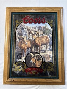 Coors Beer Mirror Nature Series # 2 BIGHORN SHEEP - 1995 W/ Picture Frame.