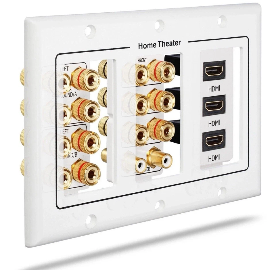 Fosmon 3Gang 7.2 Surround Sound 7 Pair Gold Binding Post Distribution Wall Plate - Image 2 of 3