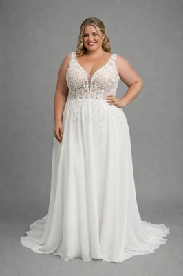 HBH Brautmode I Brautkleid A-Linie mit bestickte Stickereien Chiffon Gr.44-52 - Bild 1 von 3