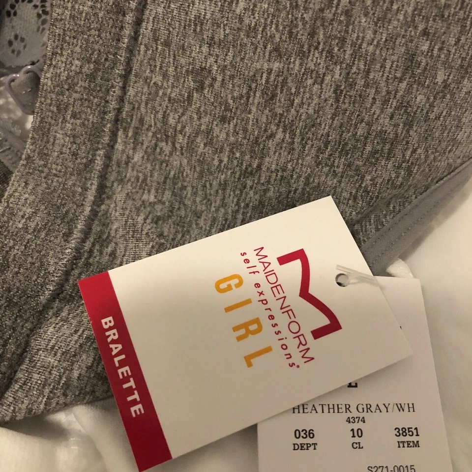 Sujetador Corto Acolchado Espalda Encaje Sin Costuras 2pk Niñas Maidenform - Blanco/Gris ''NUEVO'' Foto 4 de 4