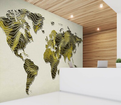 3D Golden Map ZHU147 Wallpaper Wall Mural Removable Self-adhesive Zoe