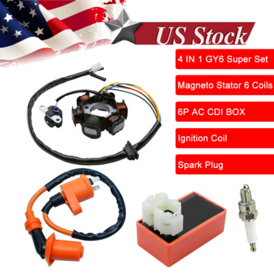 Magneto Stator Racing Ignition Coil CDI Spark Plug For GY6 49cc 50cc Scooter
