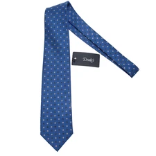 Drake's NWT Neck Tie in Blue with White & Orange Mini Floral Print 100% Silk