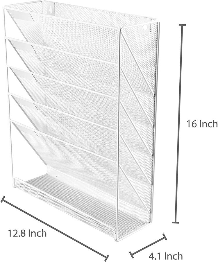 White Magazine Rack, 5 Slot Hanging Document Filing System, Magazine