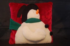 Winter Snowman Christmas Holiday Throw Pillow Red White Carrot Nose 12" X 12"