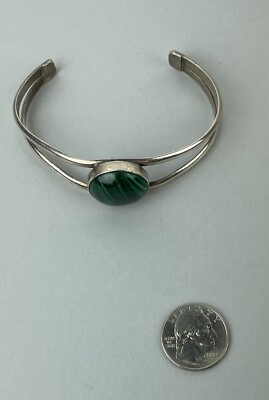 Vintage 1970's AIS MEXICAN STERLING SILVER MALACHITE BRACELET 31 grams