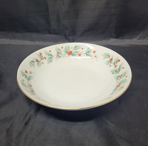 Noel Pearl Fine China 7.5” Soup Bowl, Christmas, Holly Leaves And Berries