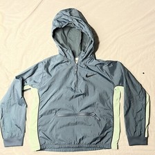 Nike Windbreaker Jacket Youth Size XL Blue Green 1/4 Zip Hoodie Large Back Logo