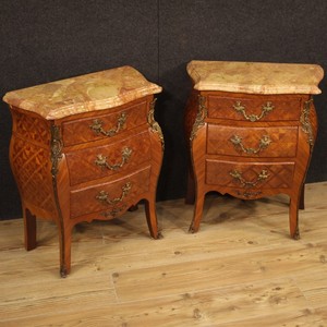 Nightstands Furniture Pair Of Tables Wood Inlaid Level In Marble Antique Style Ebay