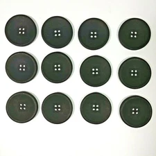 12 Black Matte Large Buttons Plastic Four Hole 54 Line 1 1/4 " Diameter 32 MM