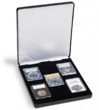 Black Coins Leatherette Slab Box For 5 Certified PCGS NGC ANACS Holders Storage