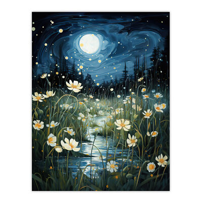 Moonlit Dancing Fireflies By Buttercup Brook Full Moon Wall Art Poster Print