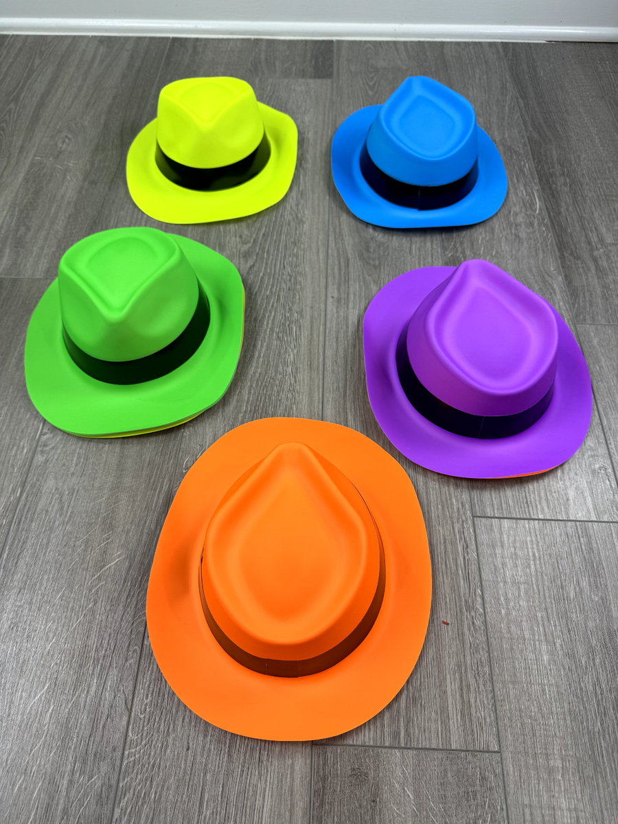 Plastic Hats Neon Fedora Party Hats Mardi Gras Hats Bulk SGBETTER - Main Image