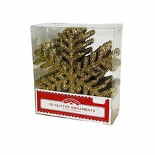 20 Holiday Time Metallic Gold Glitter Sparkle Snowflake Christmas Tree Ornaments
