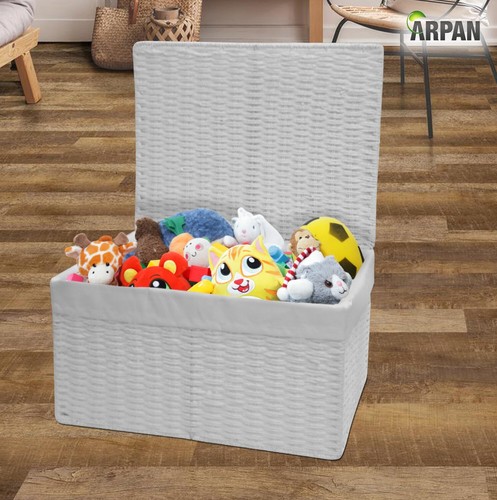 2 x Paper Rope Woven Storage Xmas Hamper Basket Box with White Cloth Lining - Picture 21 of 22