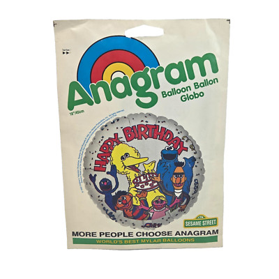 VINTAGE ANAGRAM MYLAR REFILLABLE BALLOON SESAME STREET HAPPY BIRTHDAY NEW SEALED