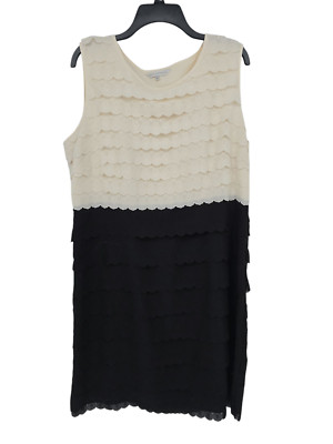 Rocha John Rocha Size 14 Dress Black White Sleeveless Sheath Layered Scalloped