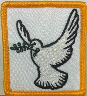 DOVE OF PEACE  Embroidery Iron-On Patch  Christian Emblem Gold Border