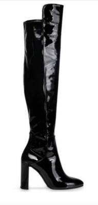 Stuart Weitzman black patent over knee high heel boots 7