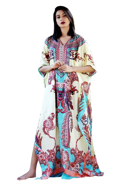 Beach Kaftan Dress For Woman Beaded Silk Feel One Piece Jeweled Full Length