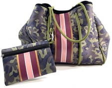 Taylor Gray Carroll Large Neoprene Tote Bag & Wristlet Pouch Camo Travel Beach