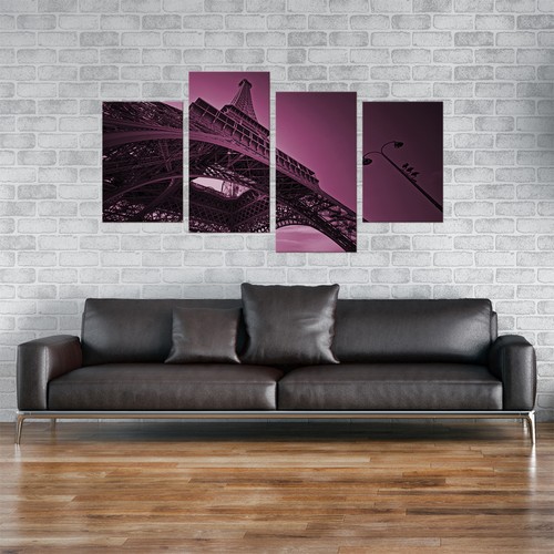 Paris Eiffel Tower Plum Canvas Pictures Set 130cm Wide Prints XL 4015 - Picture 6 of 9