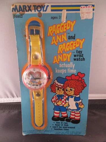 Vintage MARX TOYS RAGGEDY ANN and RAGGEDY ANDY Toy Wrist Watch 1975 On Card