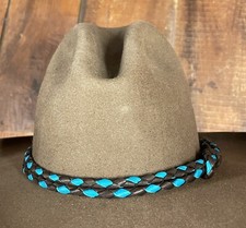 USA HAT BAND HAND BRAIDED DEERSKIN LEATHER LOOP STYLE WESTERN HATBAND TURQUOISE