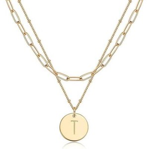 Authentic 18K Gold Plated Layered Coin Disc Initial Satellite Link Chain Chok Pendant