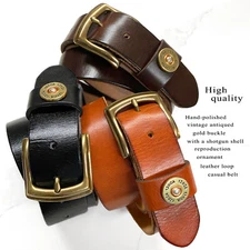 Shotgun Shell Concho Loop Genuine Casual Jean Leather Belt 1-1/2"(38mm) wide