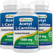 3 Packs Best Naturals Acetyl L-Carnitine 1000mg Capsule, 60 Count