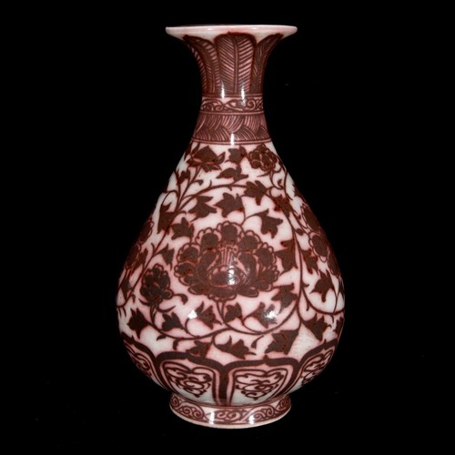 Collectable Chinese Hand Painting Underglaze Red Porcelain Flowers YuHuChun Vase - Picture 3 of 9
