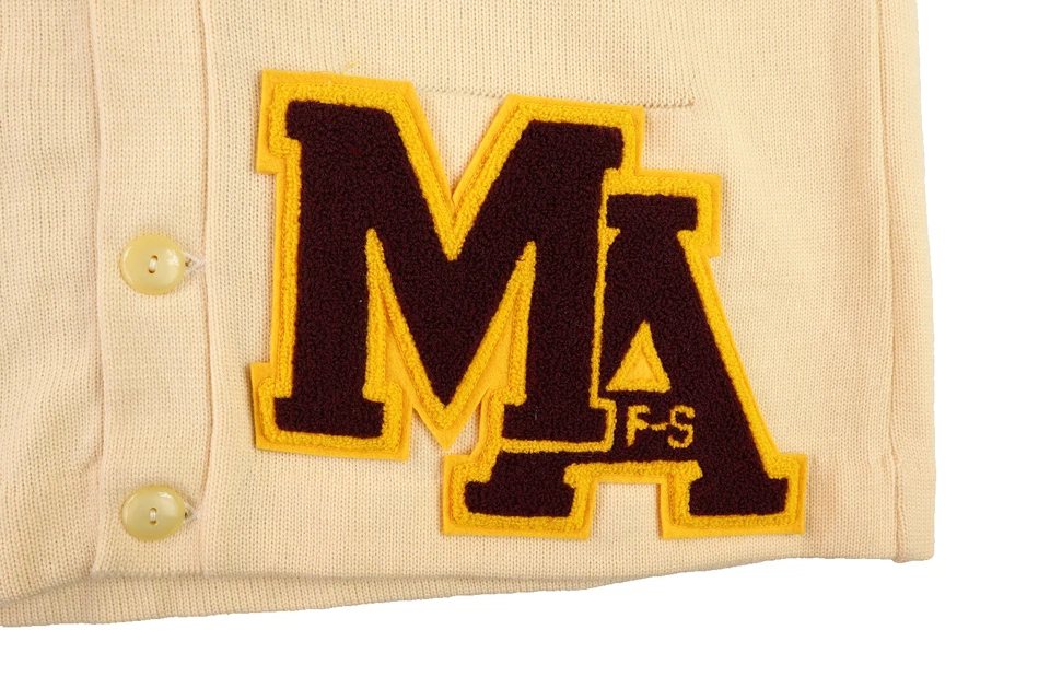 Cárdigan Suéter Tejido De Colección Años 50 60 Adulto 42 L Universidad Escuela Secundaria MA Letterman Foto 2 de 4