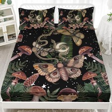 Moth Fitted Sheet Queen Size, Nature Plants Bedding Set for Girls Boys,Death ...