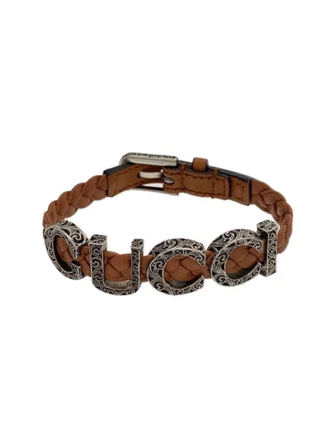 GUCCI bracelet leather BRW women's logo brown medium U