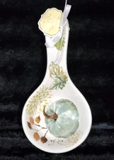 Sage Leaves & Pumpkins Spoon Rest 9" Thanksgiving Autumn Hill Potter's Studio