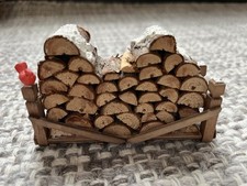 Department 56 Wooden Log Pile Snow Cardnial Bird Christmas Village