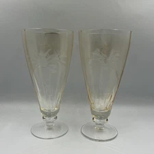 2 Vintage Lenox British Colonial Scenic Collection 7 3/8" Ice Tea Glasses Amber