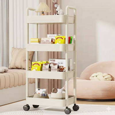 Trolley with Handlebar and Storage Rack, Floor-Standing, Multi-Layer Storage