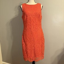 LAUREN RALPH LAUREN Dress Women Size 6 Orange Lace Eyelet Embroidered Sheath