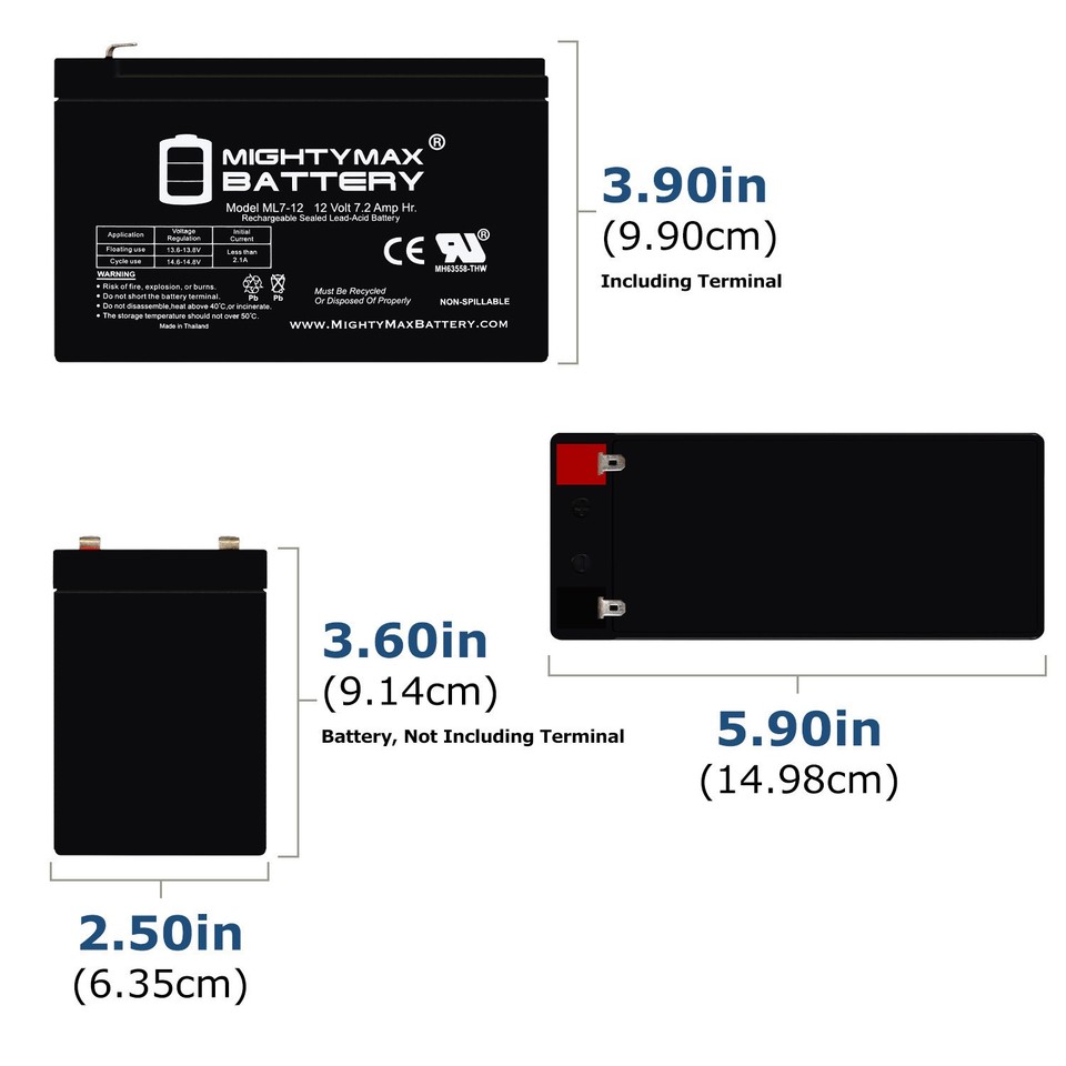 Mighty Max 12V 7Ah Alarm Battery - Sealed Lead Acid Replacement Power